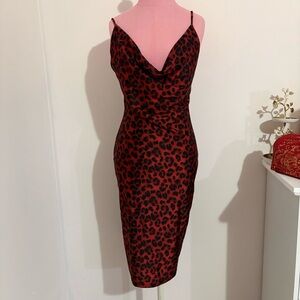Iris Red and Black Leopard Print Dress